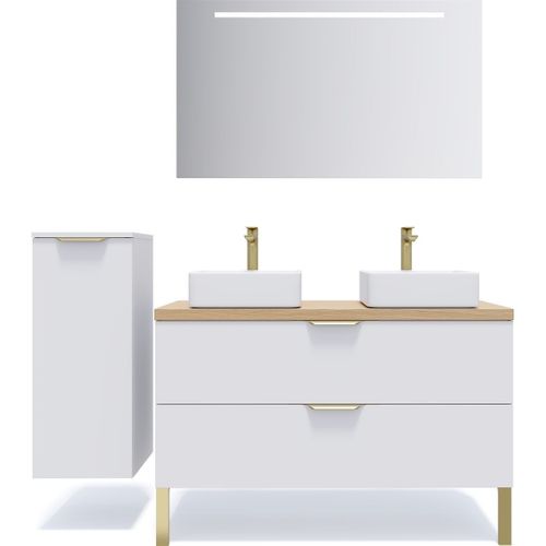 Meuble De Salle De Bain 2 Vasques Posées 120cm 2 Tiroirs Blanc - Venice
