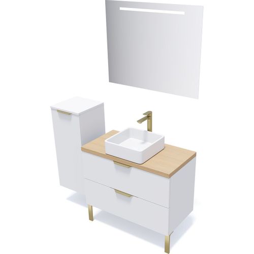 Meuble De Salle De Bain Vasque Posée 90cm 2 Tiroirs Blanc - Venice