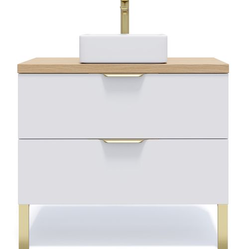 Meuble De Salle De Bain Vasque Posée 90cm 2 Tiroirs Blanc - Venice