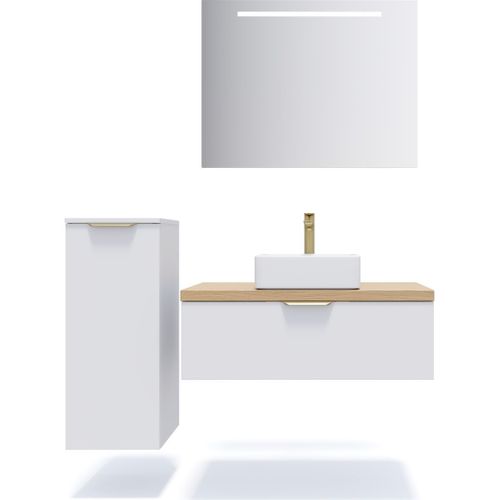 Meuble De Salle De Bain Vasque Posée 90cm 1 Tiroir Blanc + Miroir - Venice