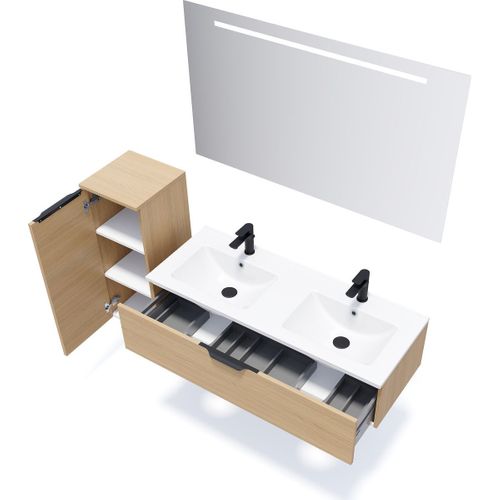 Meuble De Salle De Bain Double Vasque 120cm 1 Tiroir Chêne - Venice