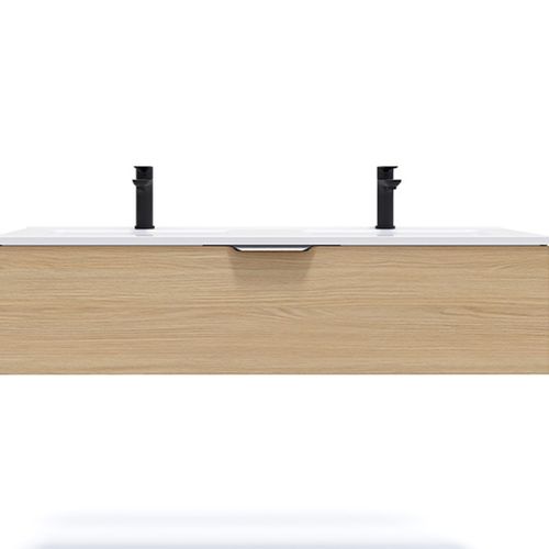 Meuble De Salle De Bain Double Vasque 120cm 1 Tiroir Chêne - Venice