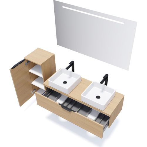 Meuble De Salle De Bain 2 Vasques Posées 120cm 1 Tiroir Chêne - Venice