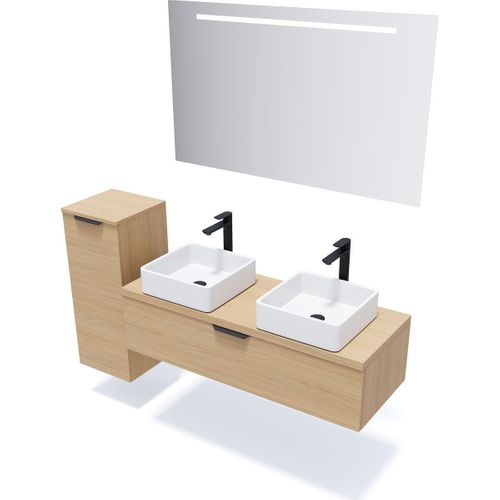 Meuble De Salle De Bain 2 Vasques Posées 120cm 1 Tiroir Chêne - Venice