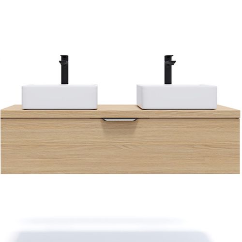 Meuble De Salle De Bain 2 Vasques Posées 120cm 1 Tiroir Chêne - Venice