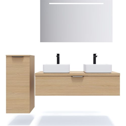 Meuble De Salle De Bain 2 Vasques Posées 120cm 1 Tiroir Chêne - Venice