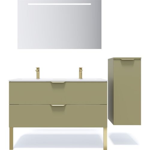 Ensemble Salle De Bain Double Vasque 120cm 2 Tiroirs Vert + Miroir + Colonne Droite - Venice