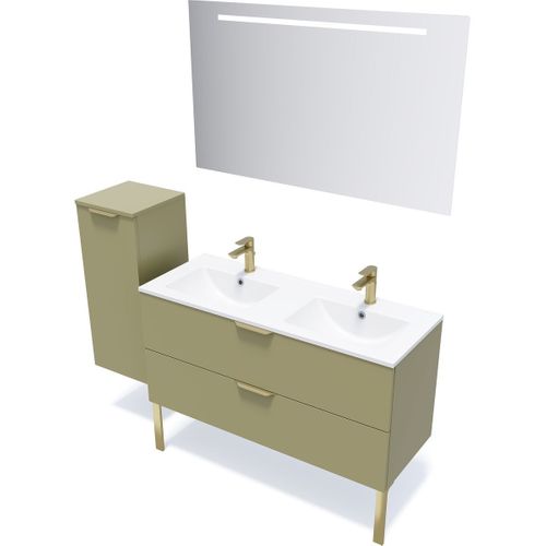 Meuble De Salle De Bain Double Vasque 120cm 2 Tiroirs Vert + Miroir - Venice