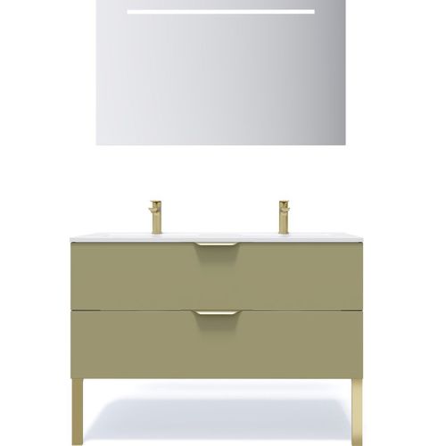 Meuble De Salle De Bain Double Vasque 120cm 2 Tiroirs Vert + Miroir - Venice
