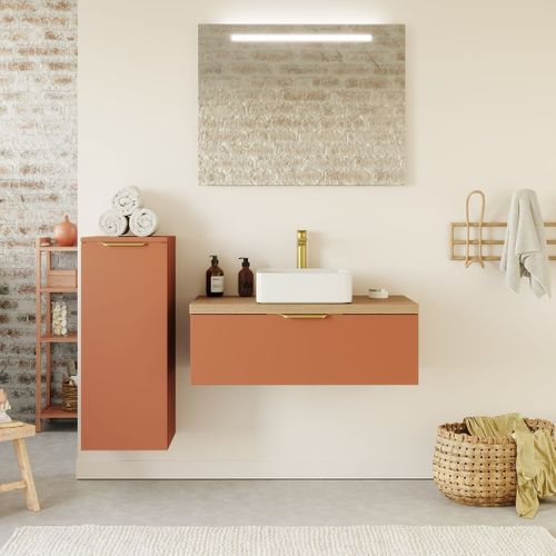 Meuble De Salle De Bain Vasque Posée 90cm 1 Tiroir Terracotta - Venice