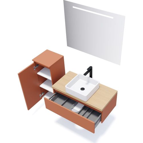 Meuble De Salle De Bain Vasque Posée 90cm 1 Tiroir Terracotta - Hudson