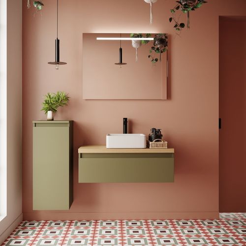 Meuble De Salle De Bain Vasque Posée 90cm 1 Tiroir Vert - Hudson