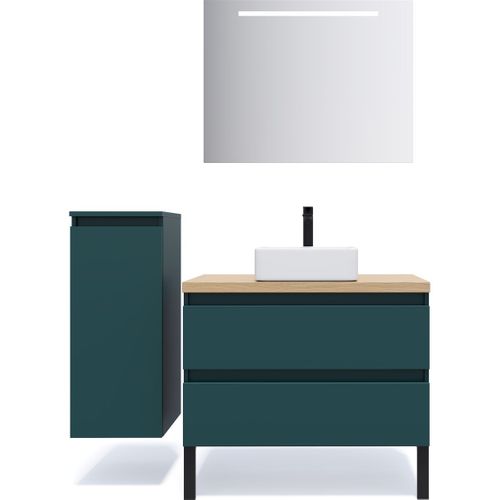 Meuble De Salle De Bain Vasque Posée 90cm 2 Tiroirs Bleu - Hudson