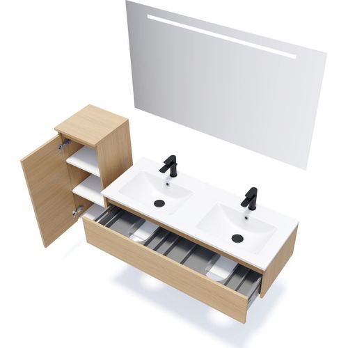 Meuble De Salle De Bain Double Vasque 120cm 1 Tiroir Chêne - Hudson