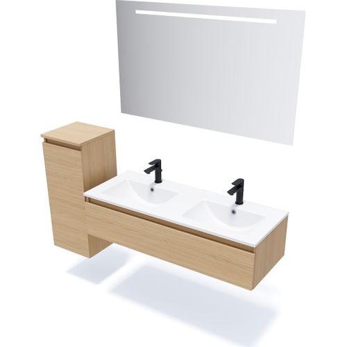 Meuble De Salle De Bain Double Vasque 120cm 1 Tiroir Chêne - Hudson