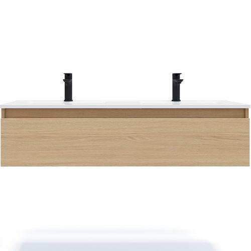 Meuble De Salle De Bain Double Vasque 120cm 1 Tiroir Chêne - Hudson