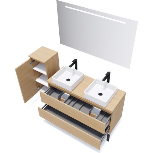Meuble De Salle De Bain 2 Vasques Posées 120cm 2 Tiroirs Chêne - Hudson
