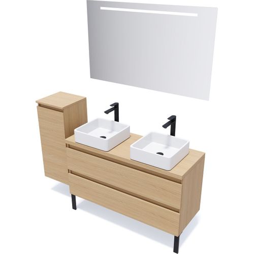 Meuble De Salle De Bain 2 Vasques Posées 120cm 2 Tiroirs Chêne - Hudson
