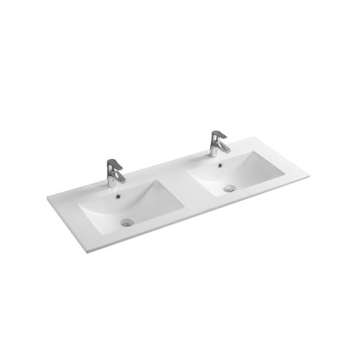 Meuble De Salle De Bain Double Vasque 120cm 2 Tiroirs Chêne + Miroir - Hudson