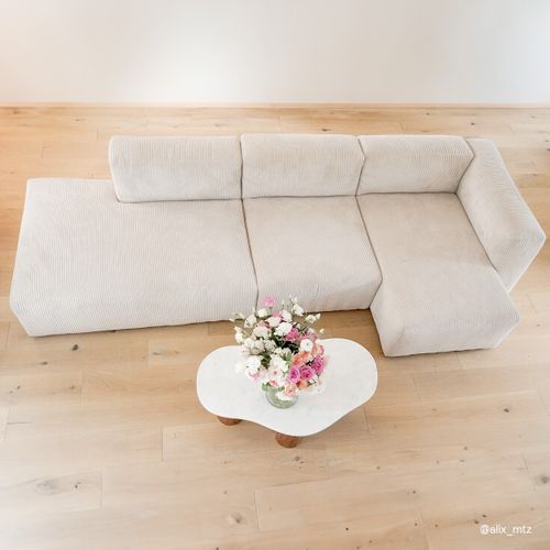 Canapé D'angle à Droite Avec Méridienne 5 Places En Velours Côtelé Beige - Modulo