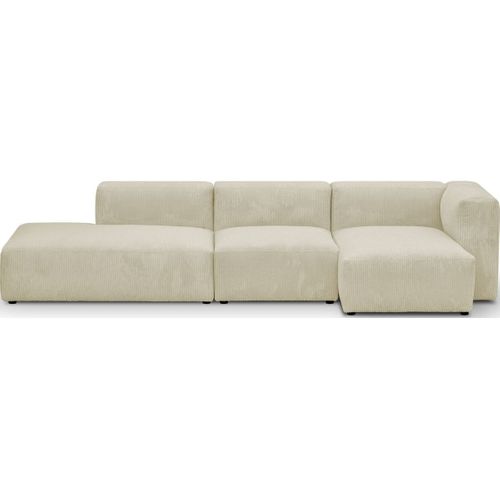 Canapé D'angle à Droite Avec Méridienne 5 Places En Velours Côtelé Beige - Modulo