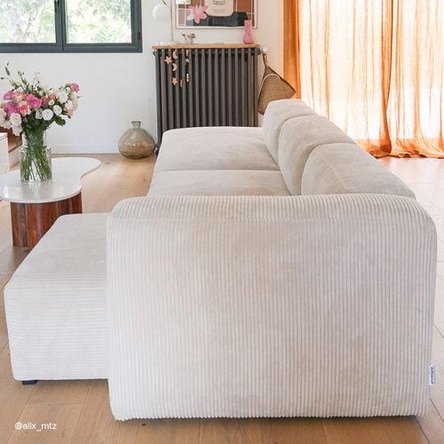 Canapé D'angle à Droite Avec Méridienne 5 Places En Velours Côtelé Beige - Modulo