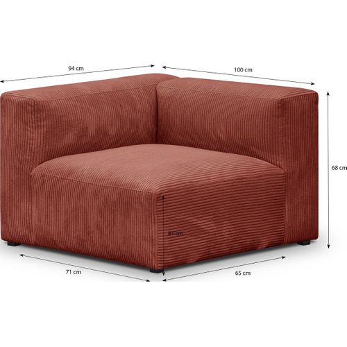 Canapé Modulable Panoramique 9 Places Ouvert à Droite + Pouf En Velours Côtelé Rouille - Modulo