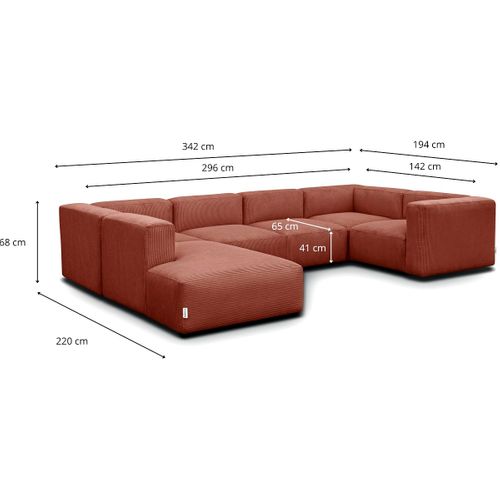 Canapé Modulable Panoramique 9 Places Ouvert à Gauche En Velours Côtelé Rouille - Modulo