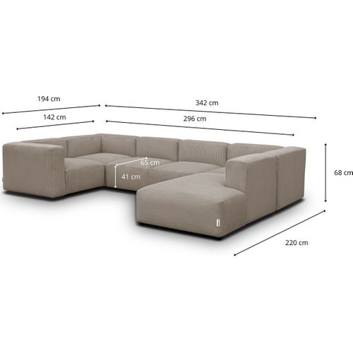 Canapé Modulable Panoramique 9 Places Ouvert à Droite + Pouf En Velours Côtelé Taupe - Modulo
