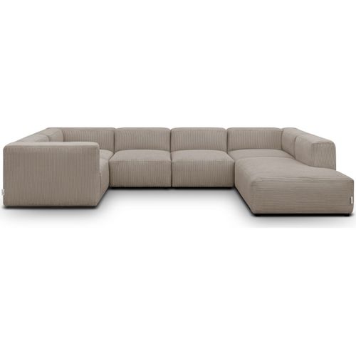 Canapé Modulable Panoramique 9 Places Ouvert à Droite + Pouf En Velours Côtelé Taupe - Modulo