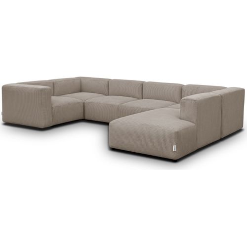 Canapé Modulable Panoramique 9 Places Ouvert à Droite + Pouf En Velours Côtelé Taupe - Modulo