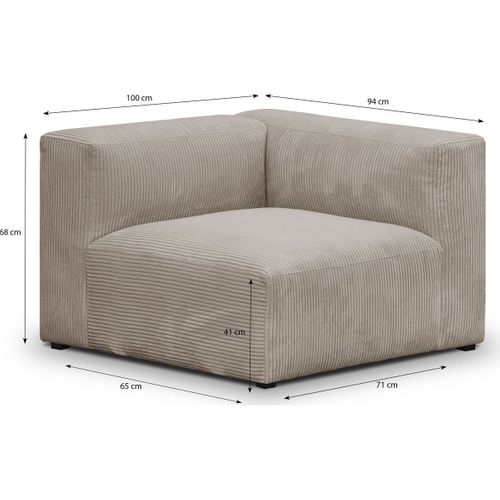 Canapé Modulable Panoramique 9 Places Ouvert à Droite + Pouf En Velours Côtelé Taupe - Modulo