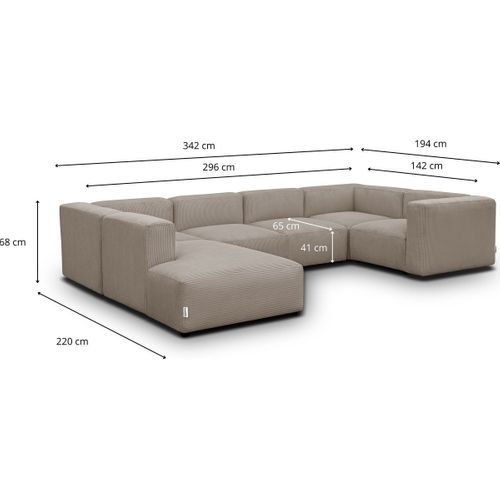 Canapé Modulable Panoramique 9 Places Ouvert à Gauche En Velours Côtelé Taupe - Modulo