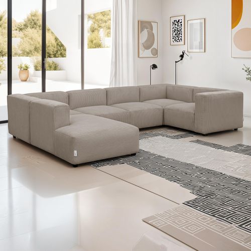 Canapé Modulable Panoramique 9 Places Ouvert à Gauche En Velours Côtelé Taupe - Modulo