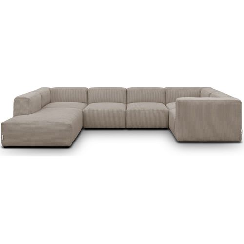 Canapé Modulable Panoramique 9 Places Ouvert à Gauche En Velours Côtelé Taupe - Modulo