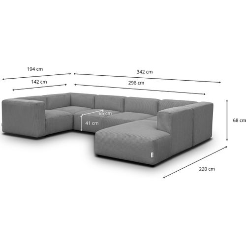 Canapé Modulable Panoramique 9 Places Ouvert à Droite + Pouf En Velours Côtelé Gris Clair - Modulo
