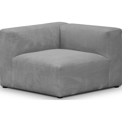 Canapé Modulable Panoramique 9 Places Ouvert à Droite + Pouf En Velours Côtelé Gris Clair - Modulo