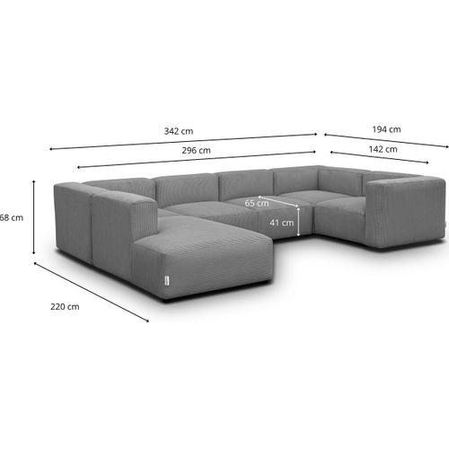 Canapé Modulable Panoramique 9 Places Ouvert à Gauche En Velours Côtelé Gris Clair - Modulo
