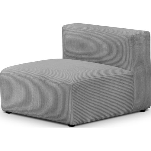 Canapé Modulable Panoramique 6 Places, Méridienne à Gauche + Pouf En Velours Côtelé Gris - Modulo