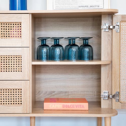 Buffet 2 Portes 3 Tiroirs Couleur Chêne Et Cannage 150 Cm - Bali