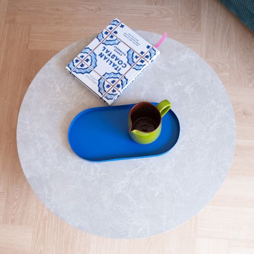 Table Basse Ronde Effet Marbre Blanc Et Bois Ø 80 Cm - Stone