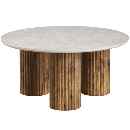 Table Basse Ronde Effet Marbre Blanc Et Bois Ø 80 Cm - Stone