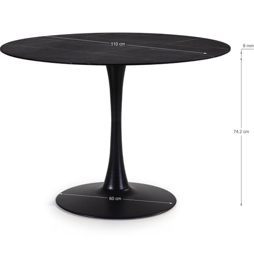 Table à Manger Ronde Effet Marbre Noir 4 Pers. 110 Cm - Prima