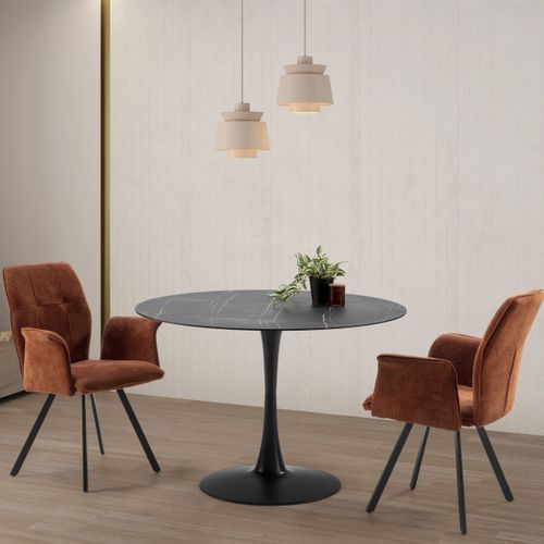 Table à Manger Ronde Effet Marbre Noir 4 Pers. 110 Cm - Prima