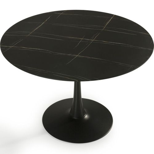 Table à Manger Ronde Effet Marbre Noir 4 Pers. 110 Cm - Prima