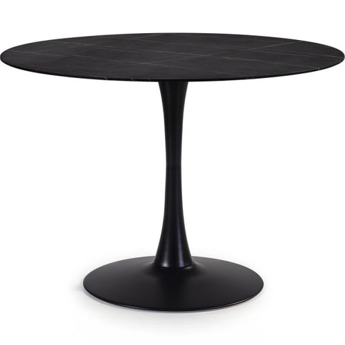 Table à Manger Ronde Effet Marbre Noir 4 Pers. 110 Cm - Prima