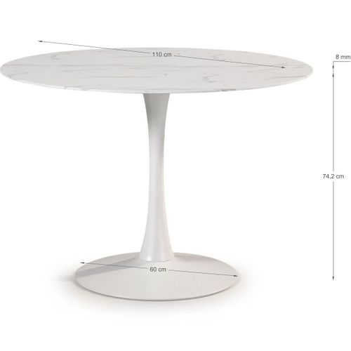 Table à Manger Ronde Effet Marbre Blanc 4 Pers. 110 Cm - Prima