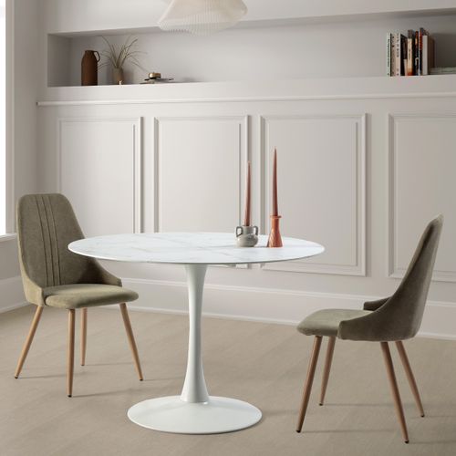 Table à Manger Ronde Effet Marbre Blanc 4 Pers. 110 Cm - Prima