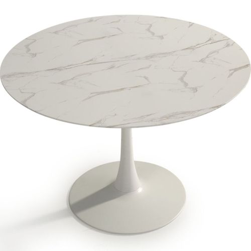 Table à Manger Ronde Effet Marbre Blanc 4 Pers. 110 Cm - Prima
