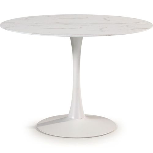 Table à Manger Ronde Effet Marbre Blanc 4 Pers. 110 Cm - Prima